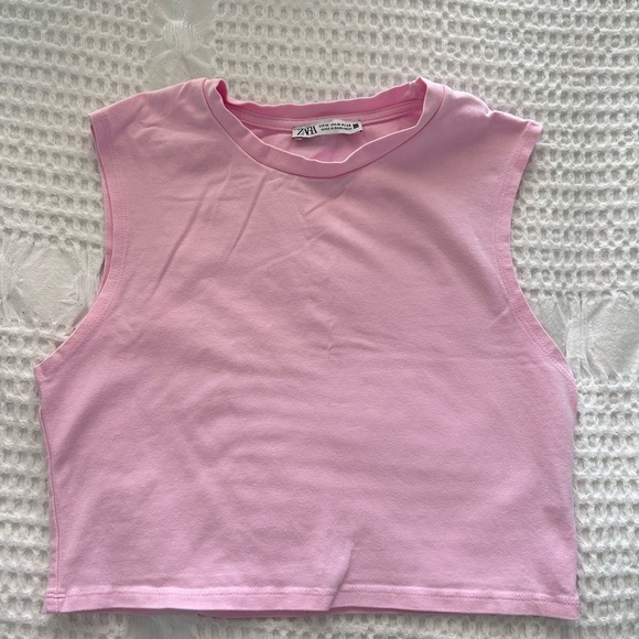 Zara Tops - ZARA Light Pink Cropped Sleeveless Tee